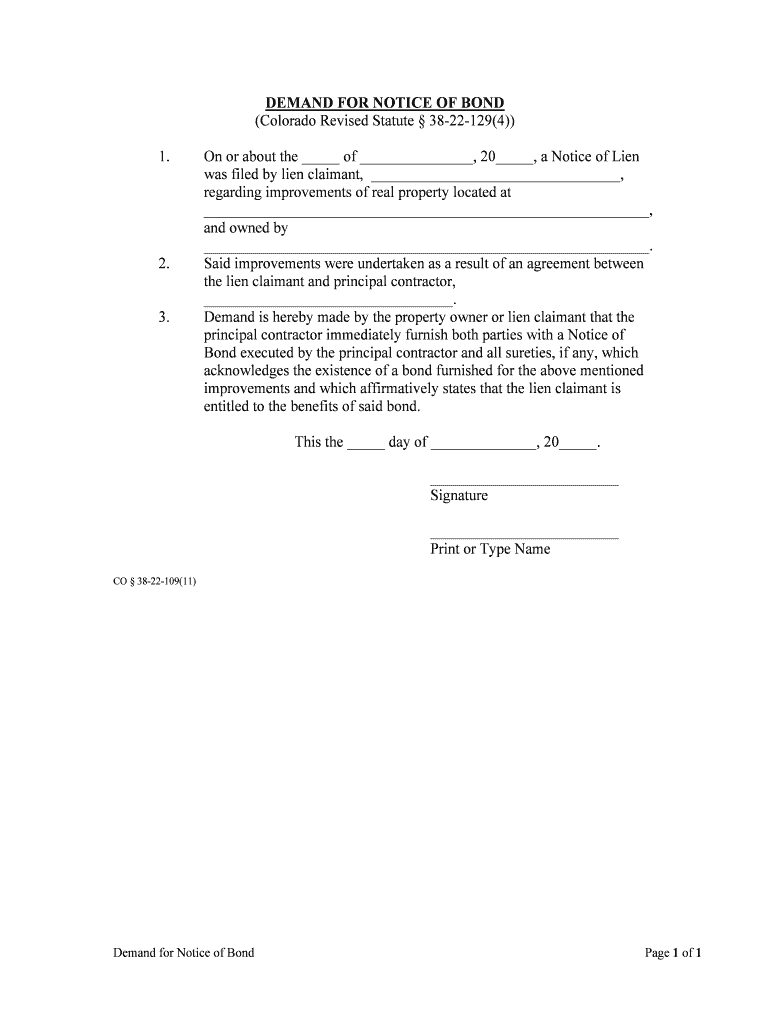 Demand Notice of Intent to Lien Request  Form