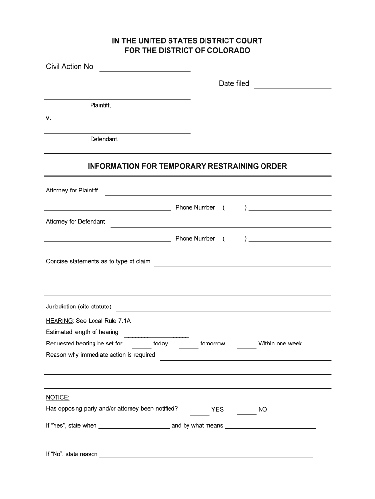 District of Colorado United States District Court for  Form