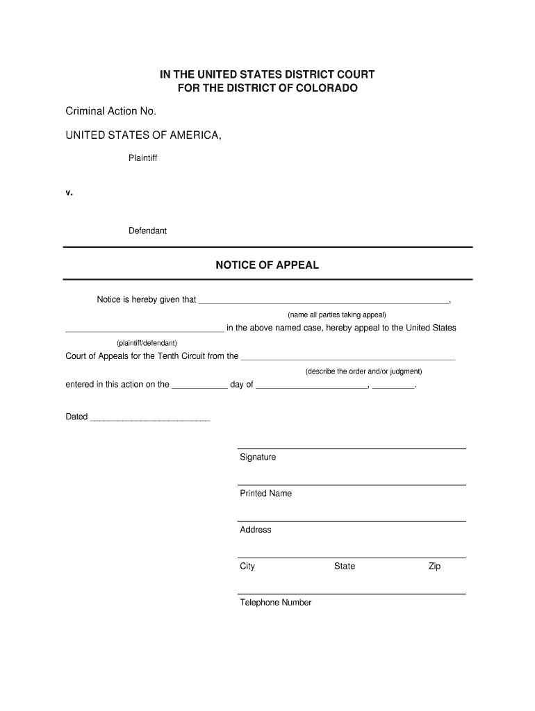 The United States District Court District of Colorado  Form
