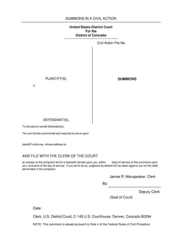 Guide to Civil Lawsuits District of Colorado United States  Form