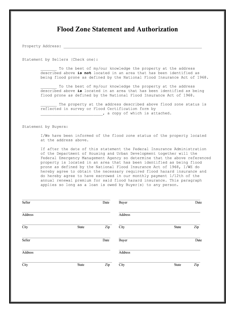 Flood Zone Statement and Authorization  Form