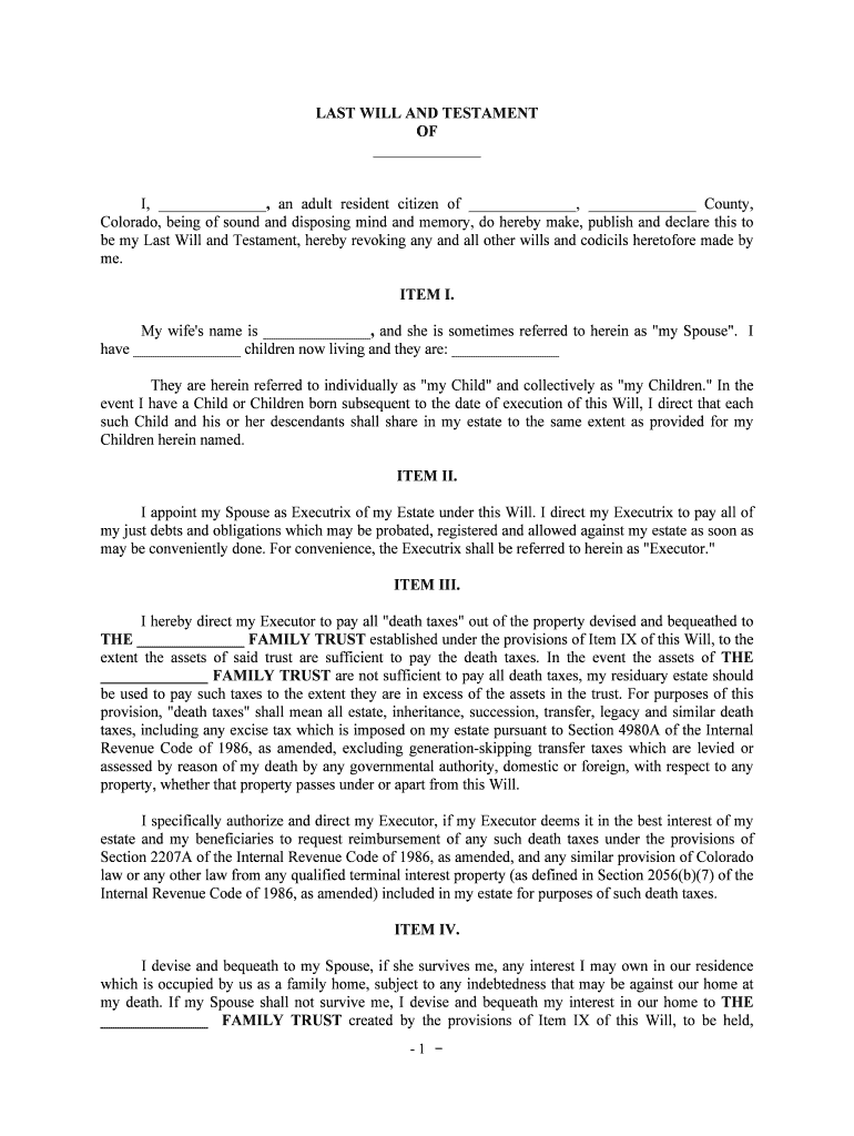 I, , an Adult Resident Citizen of , County,  Form