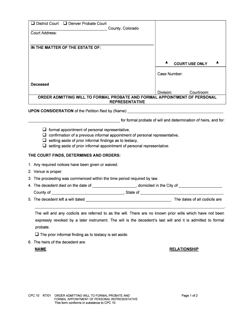 District CourtDenver Probate Court District Cou  Form