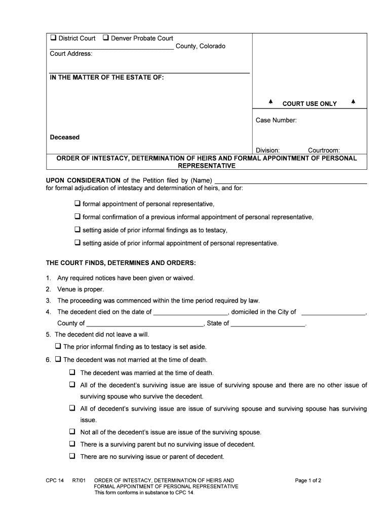 ORDER of INTESTACY, DETERMINATION of HEIRS and FORMAL APPOINTMENT of PERSONAL