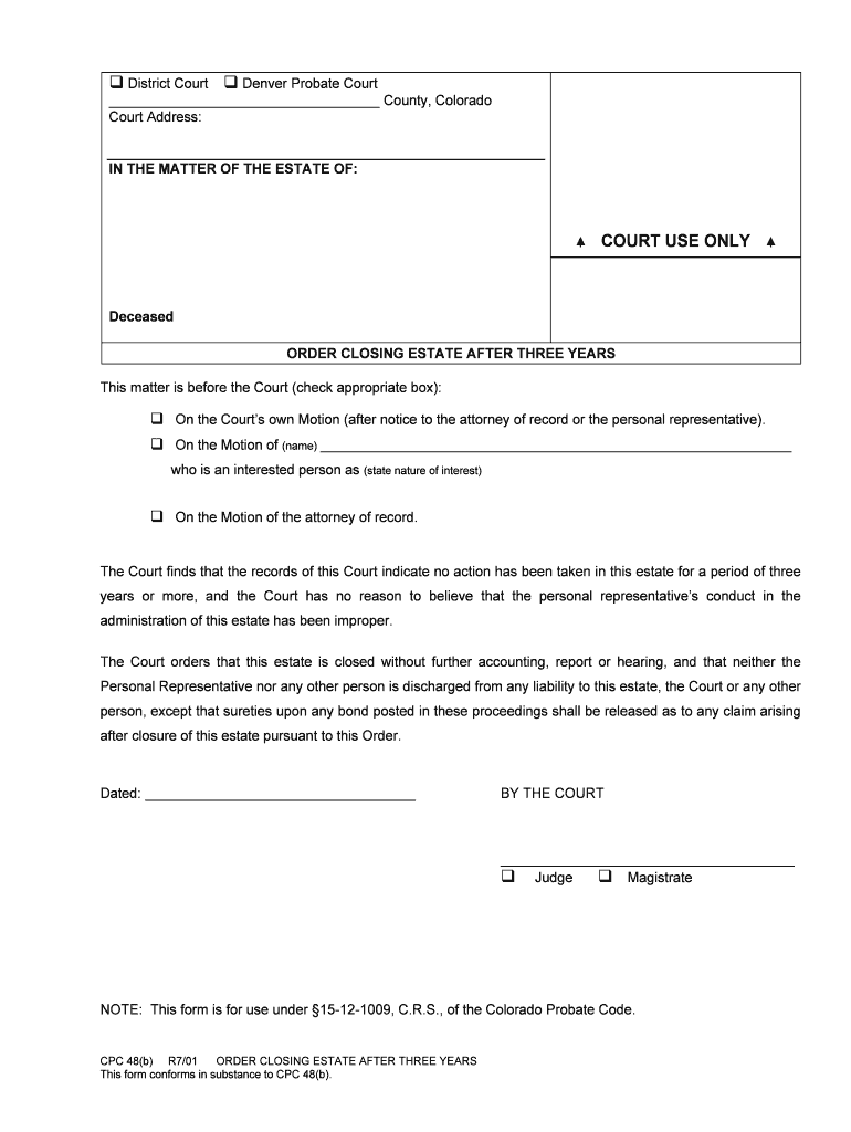 DECREE of FINAL DISCHARGE PURSUANT TO15 12 1001, 15 12  Form