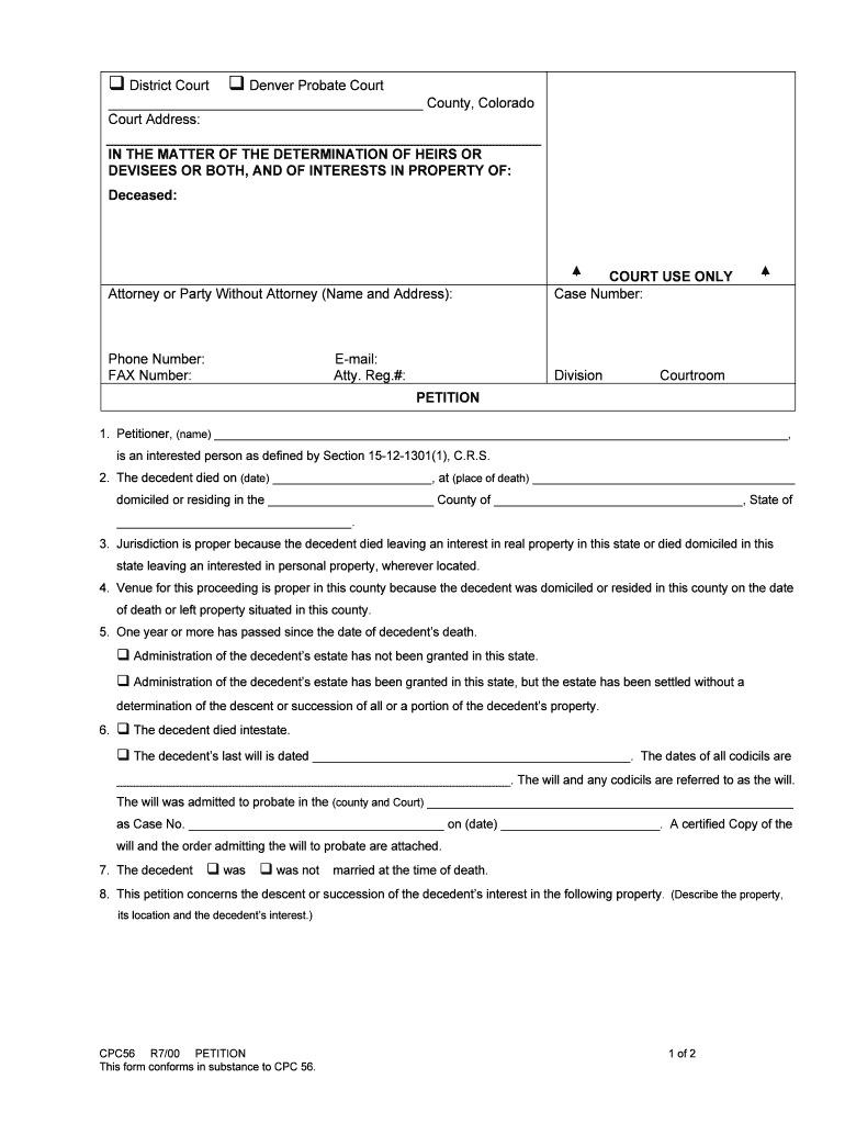 District Court Denver Probate Court  Form