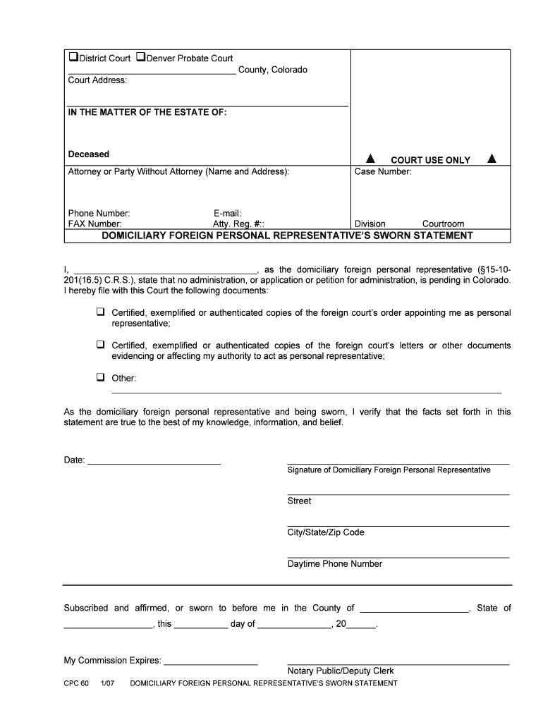 I, , as the Domiciliary Foreign Personal Representative 15 1020116  Form