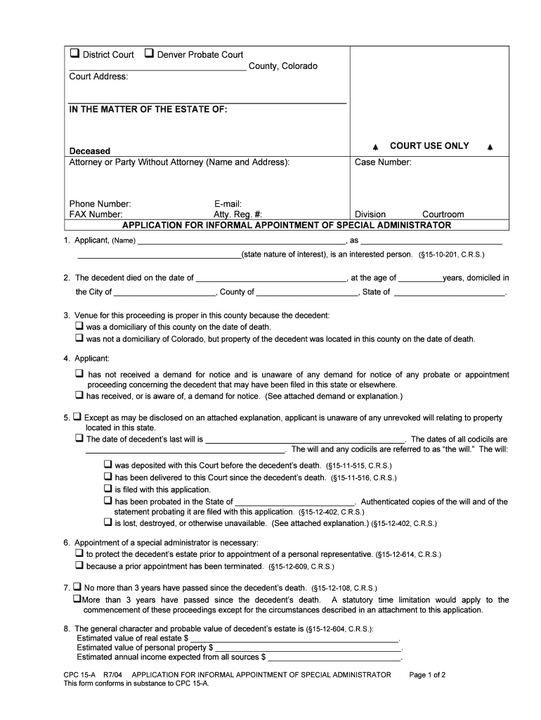 County, Colorado District Court Colorado Judicial 717  Form