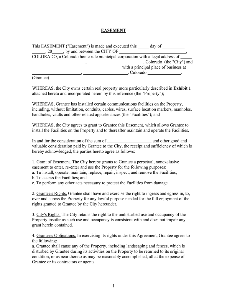 This EASEMENT &quot;Easement&quot; is Made and Executed This  Form