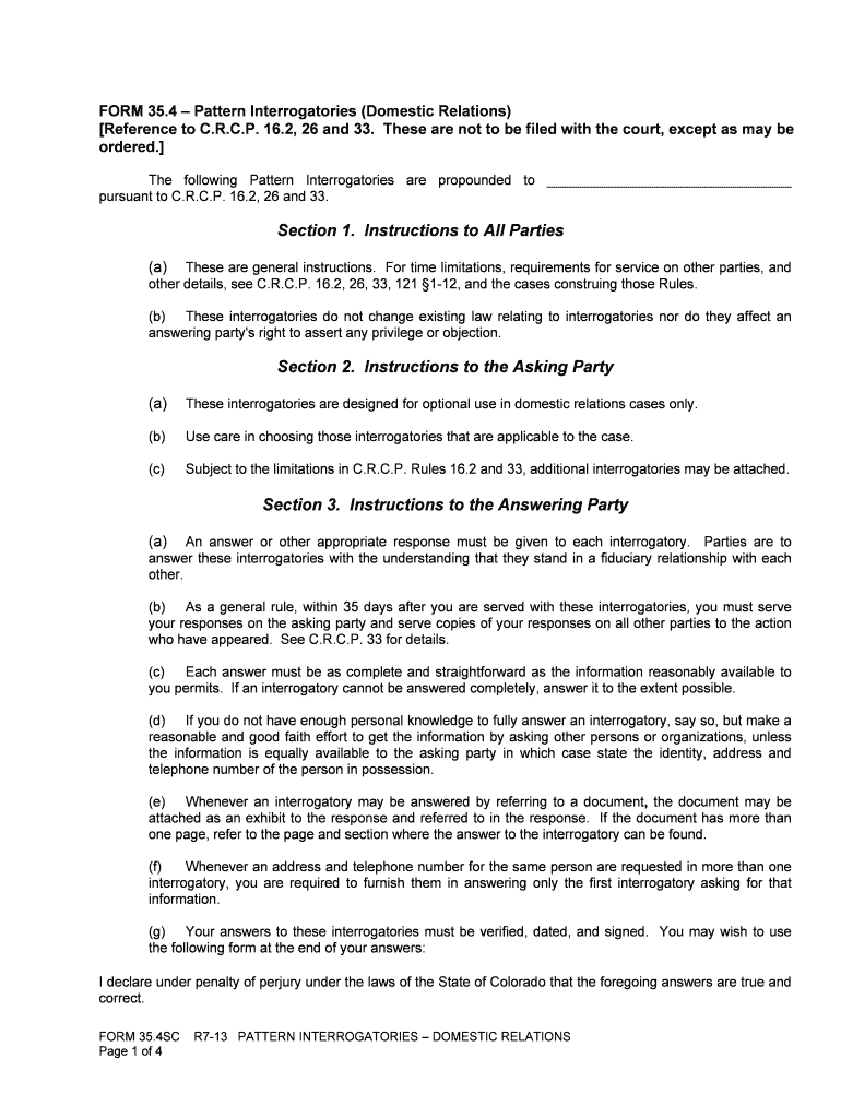 4 Pattern Interrogatories Domestic Relations DOC Template  Form