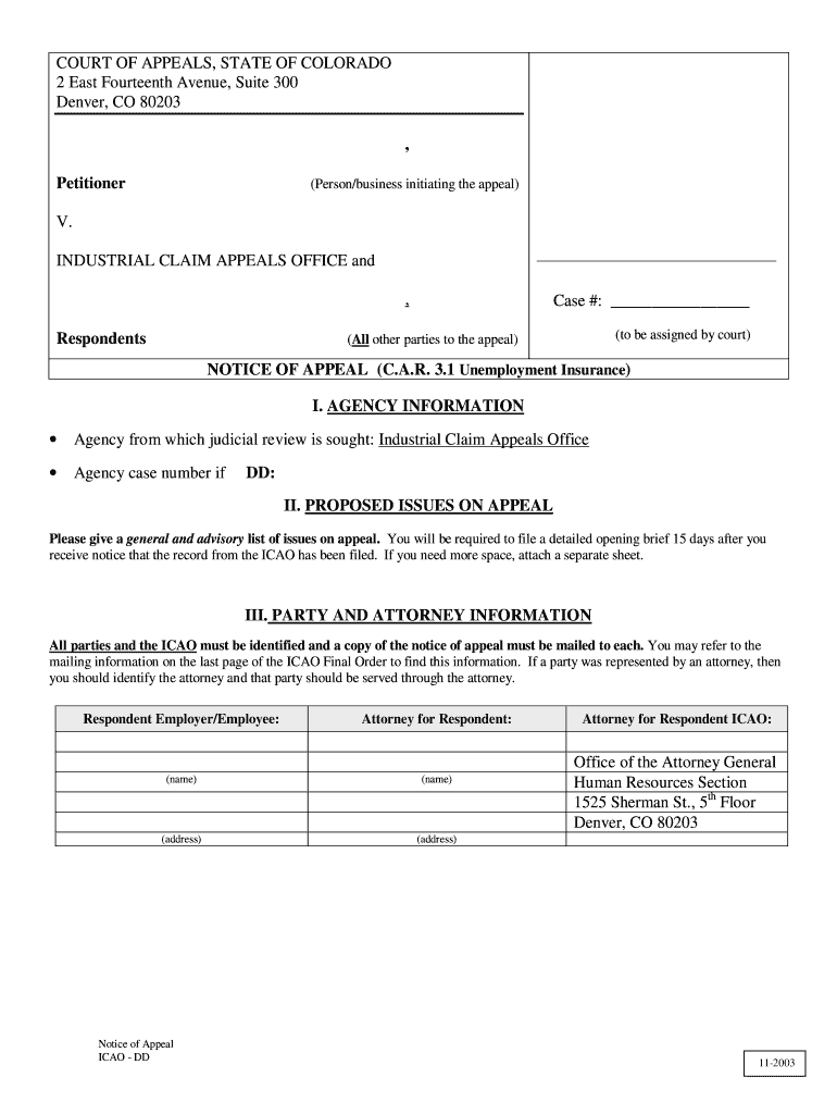 COURT of APPEALS, STATE of COLORADO Colorado  Form