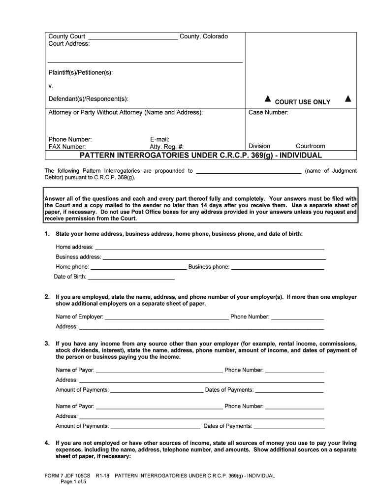 The Following Pattern Interrogatories Are Propounded to Name of Judgment  Form