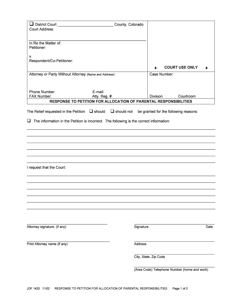 District Court County, Colorado Court Address Respondent  Form