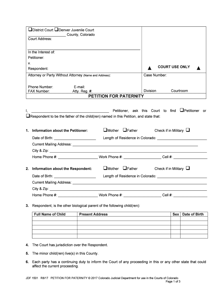 County, Colorado District Court Colorado Judicial 1505  Form