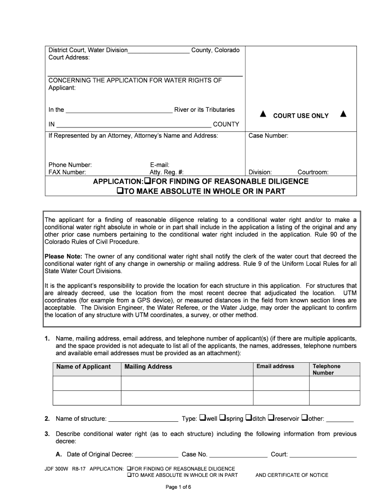 APPLICATION for CHANGE of WATER RIGHT CO Courts  Form