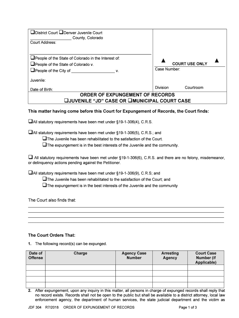 ORDER of EXPUNGEMENT of RECORDS  Form