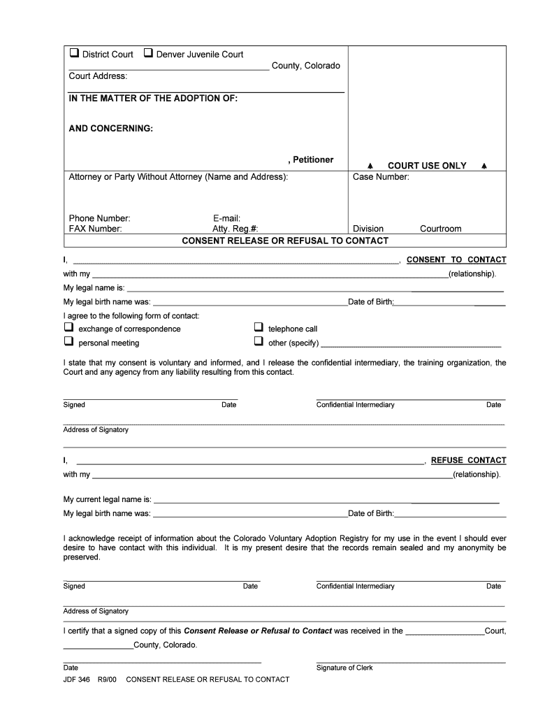 CONSENT RELEASE or REFUSAL to CONTACT  Form