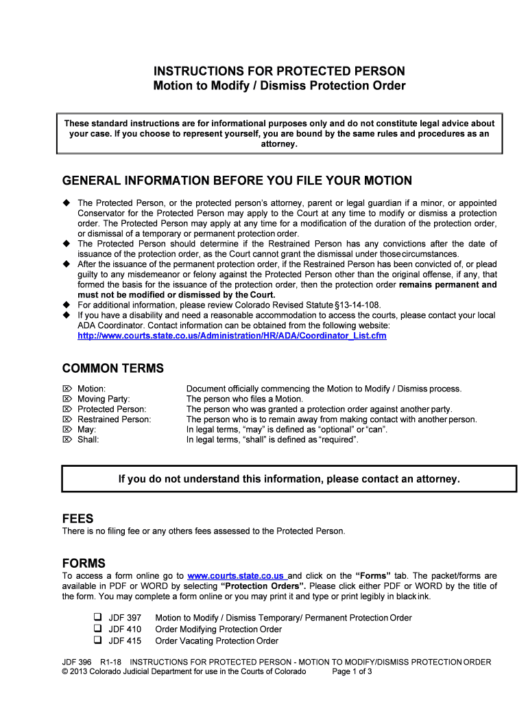 INSTRUCTIONS for PROTECTED PERSON Motion to Modify Dismiss  Form