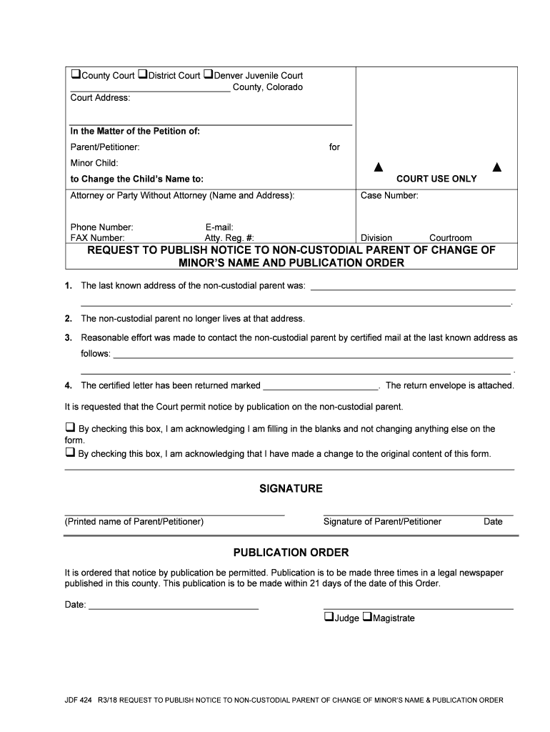 REQUEST to PUBLISH NOTICE to NON CUSTODIAL PARENT of CHANGE of  Form
