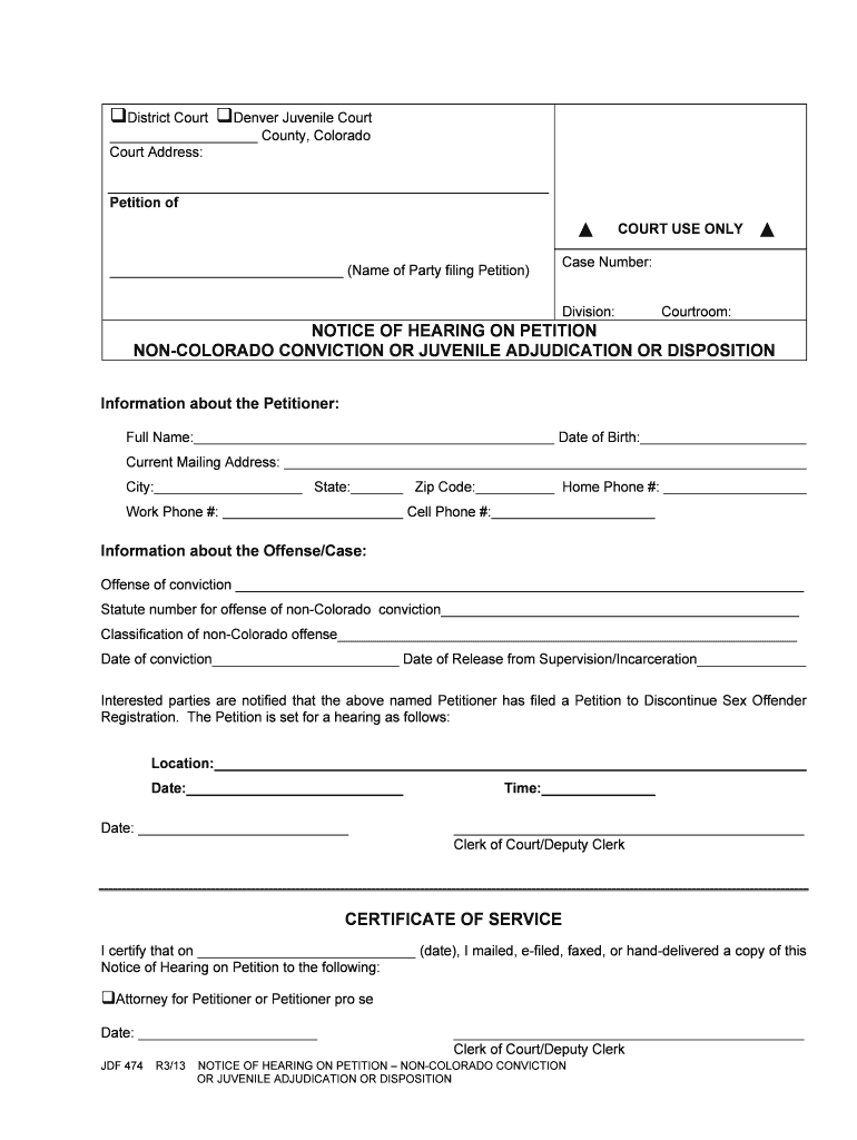 County, State of Colorado Case Number  Form