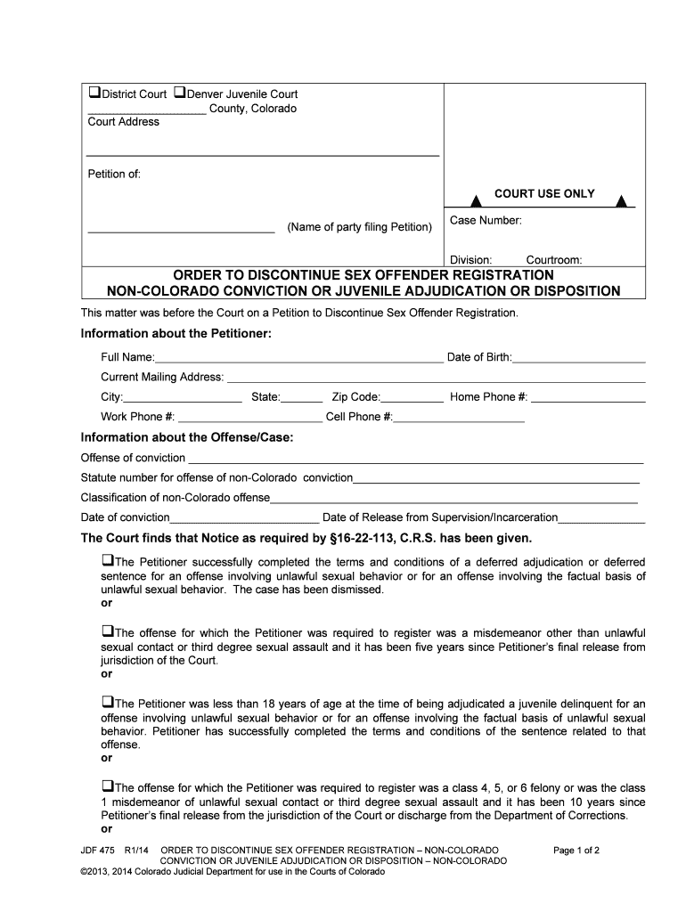 ORDER to DISCONTINUE SEX OFFENDER REGISTRATION  Form