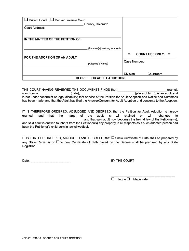 DECREE for ADULT ADOPTION  Form