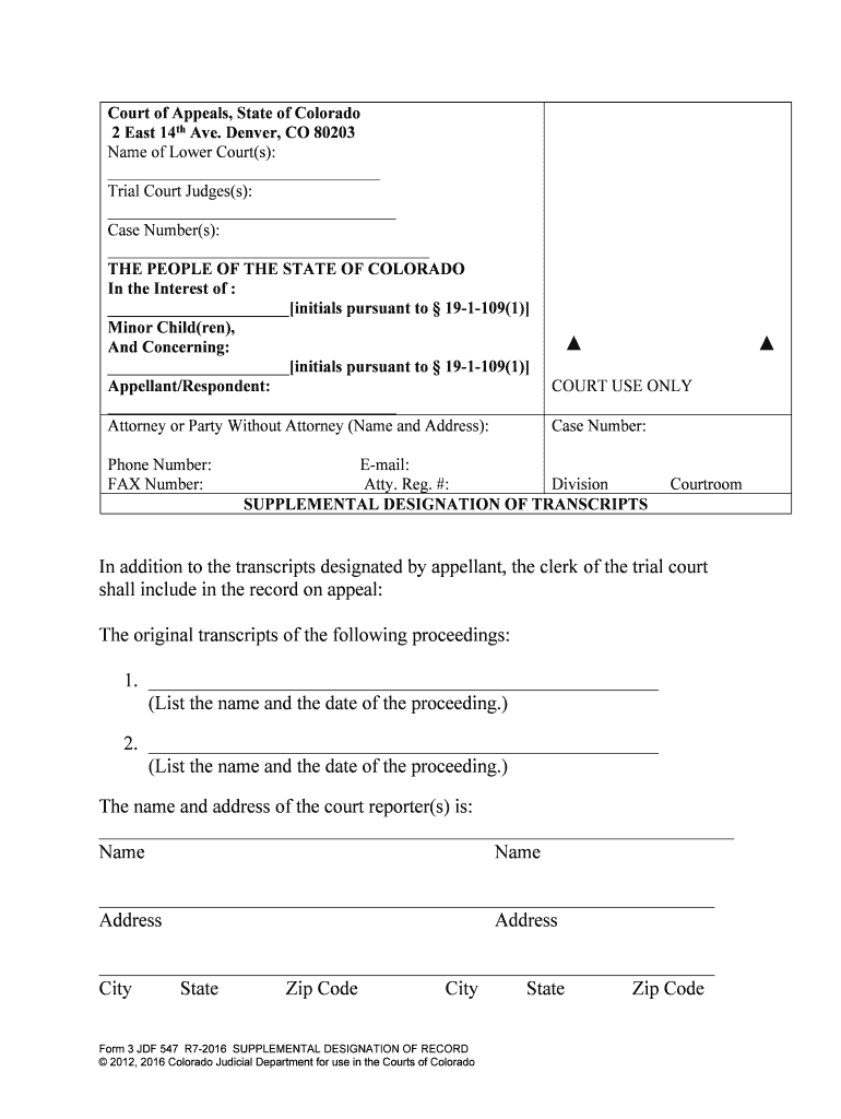 Court of Appeals, State of Colorado 2 East 14th Ave Denver  Form