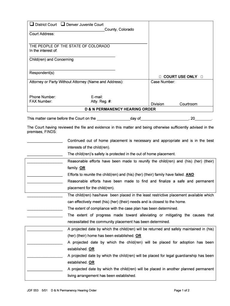 D &amp; N PERMANENCY HEARING ORDER  Form