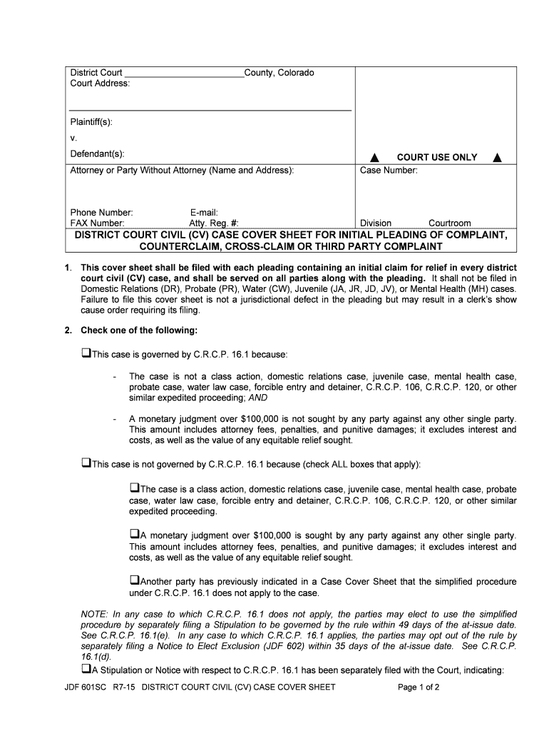 COUNTERCLAIM, CROSS CLAIM or THIRD PARTY COMPLAINT  Form