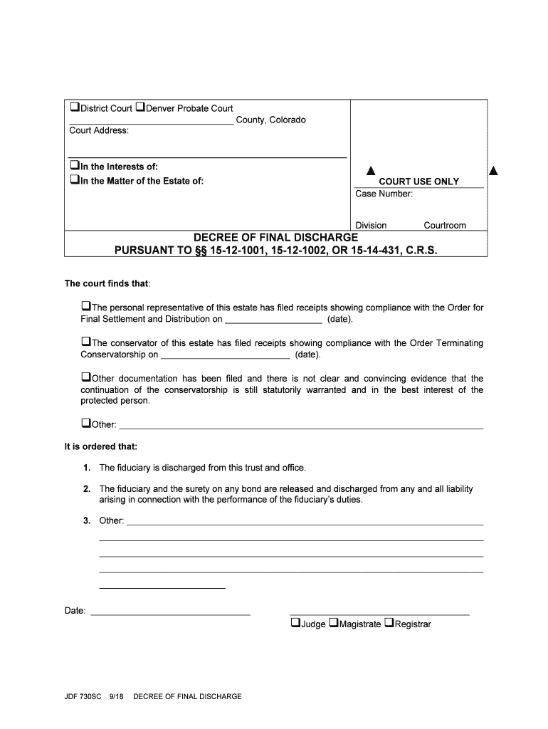 DECREE of FINAL DISCHARGE PURSUANT TO15 12  Form