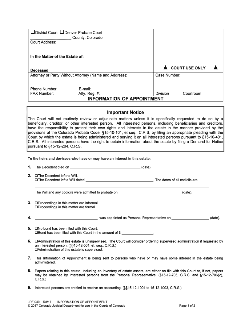 Fillable Online Personal Representative, State the Following  Form