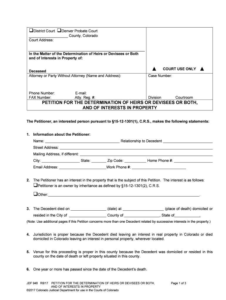 Petition Re Determination of Heirs or Devisees Court Forms