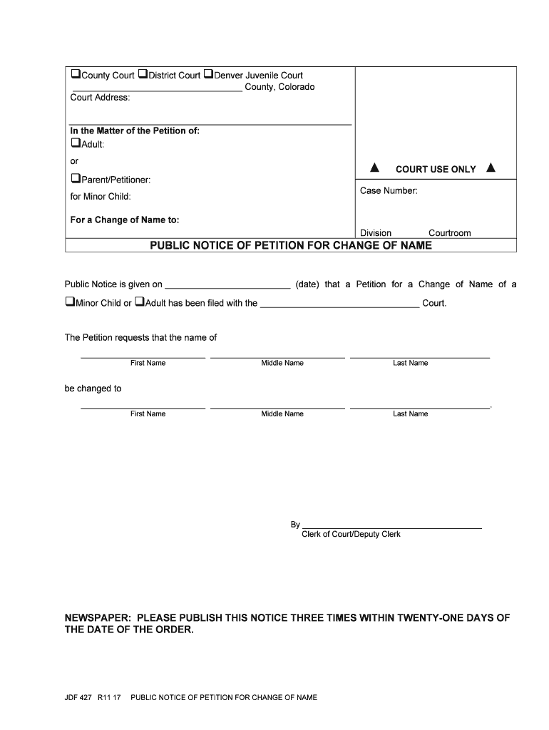 PUBLIC NOTICE of PETITION for CHANGE of NAME  Form