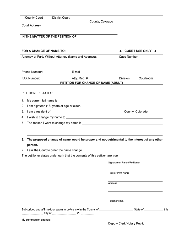 JDF 433 Petition for Change of Name Adult Colorado  Form