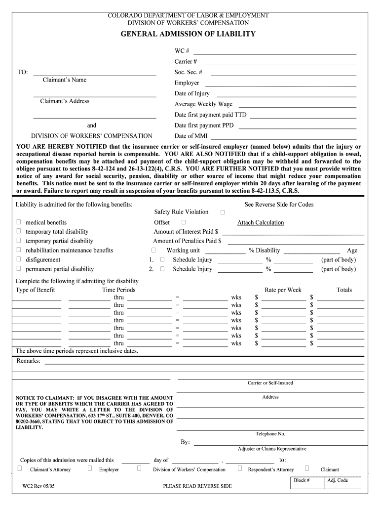 GENERAL ADMISSION of LIABILITY  Form