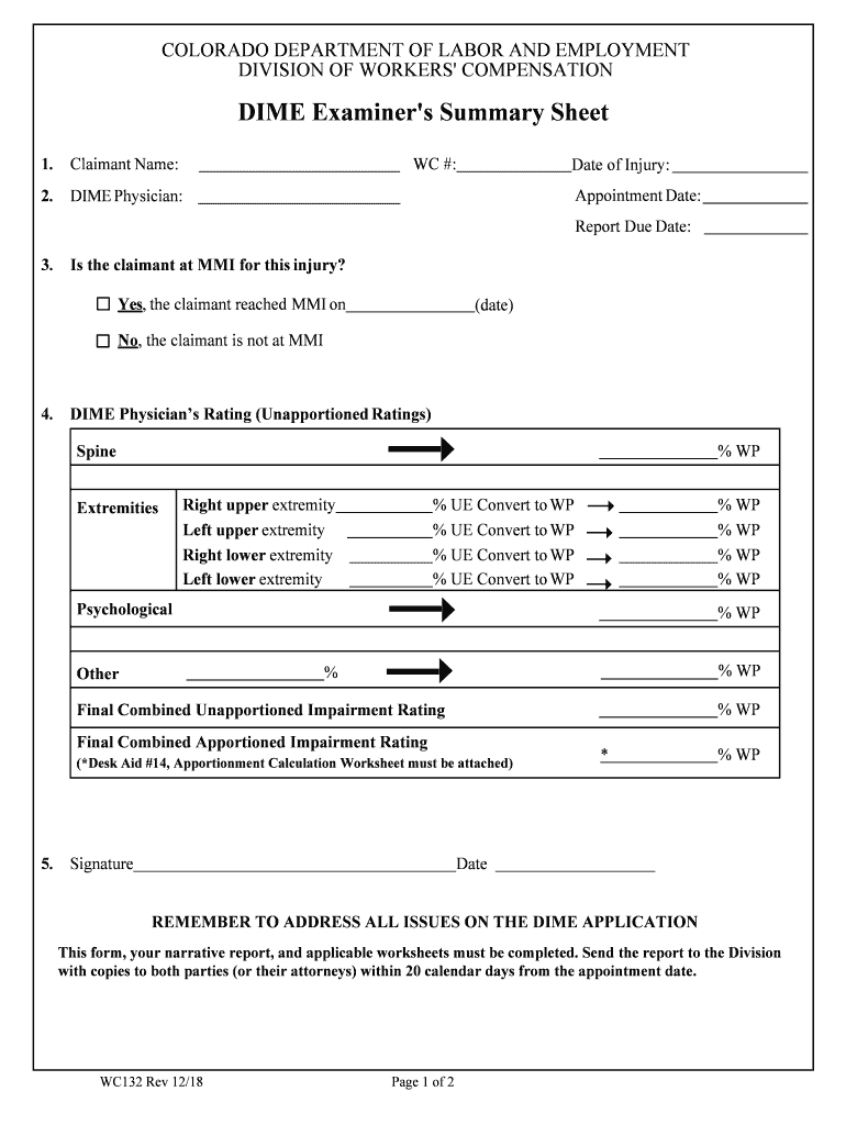 DIME Examiner's Summary Sheet Colorado Gov  Form