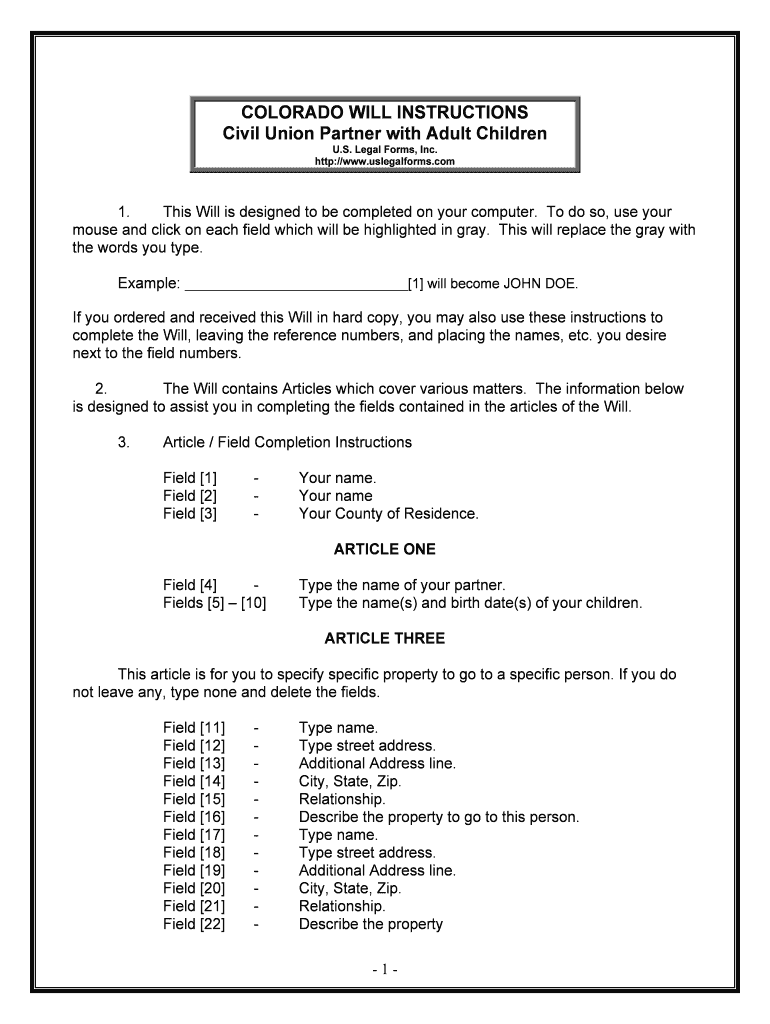 Civil Union Partner with Adult Children  Form