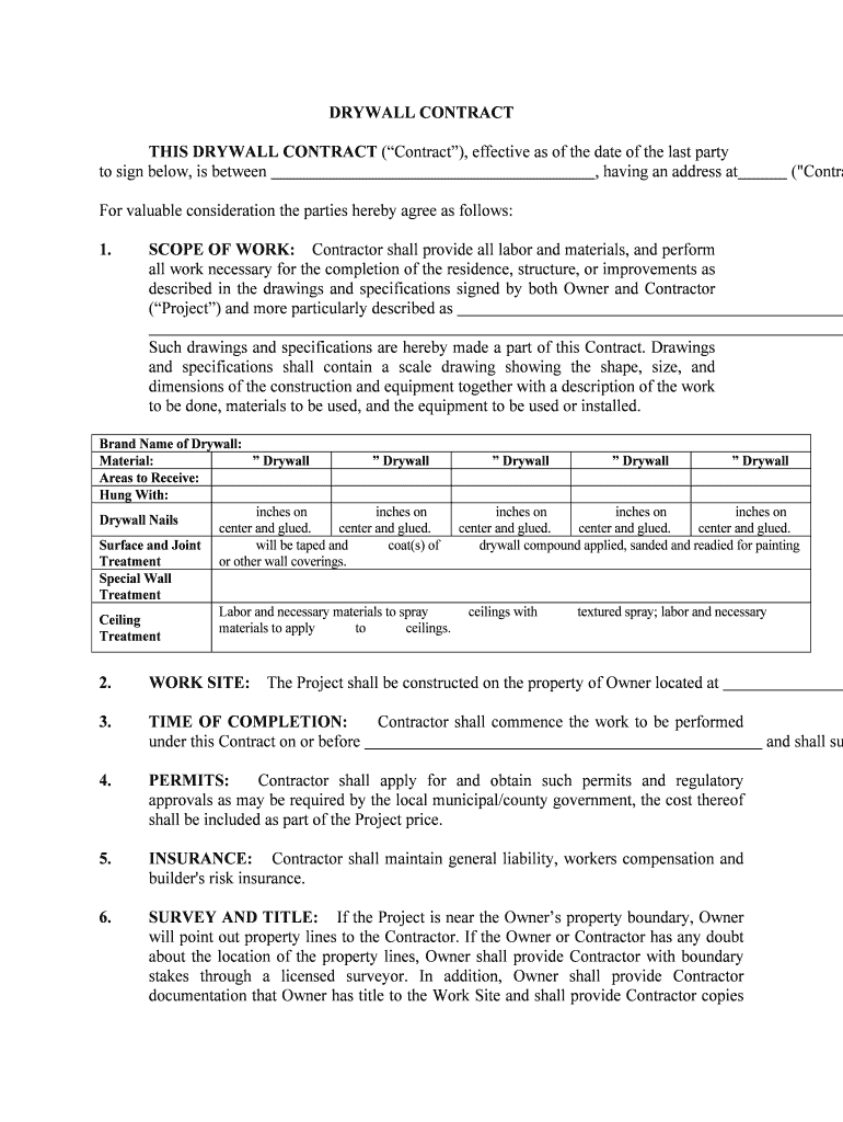 Sheetrock Drywall Contractors Forms PackageUS Legal Forms