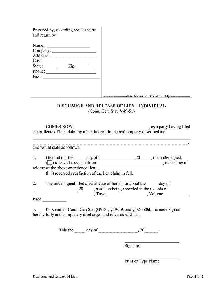 DISCHARGE and RELEASE of LIEN INDIVIDUAL  Form