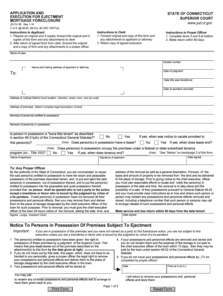 APPLICATION and EXECUTION for EJECTMENT MORTGAGE FORECLOSURE  Form