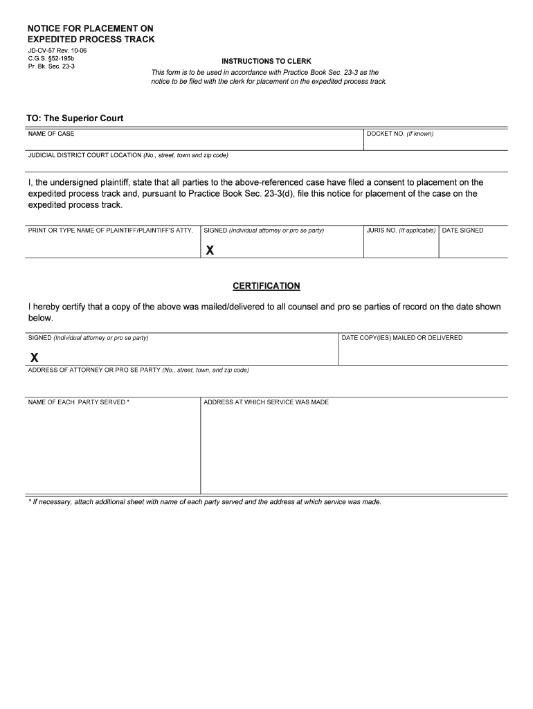 NOTICE for PLACEMENT on EXPEDITED PROCESS TRACK  Form