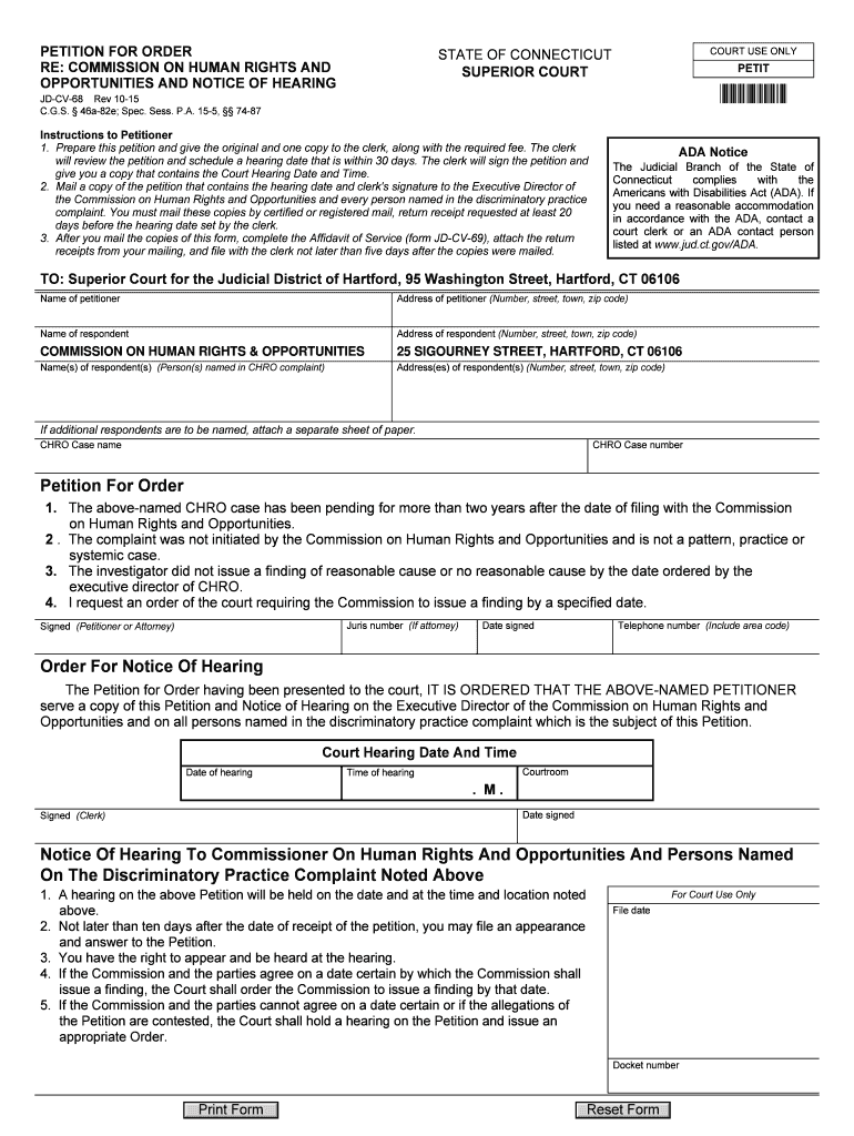 Affidavit of Servicepetition for Order Re Connecticut Judicial  Form