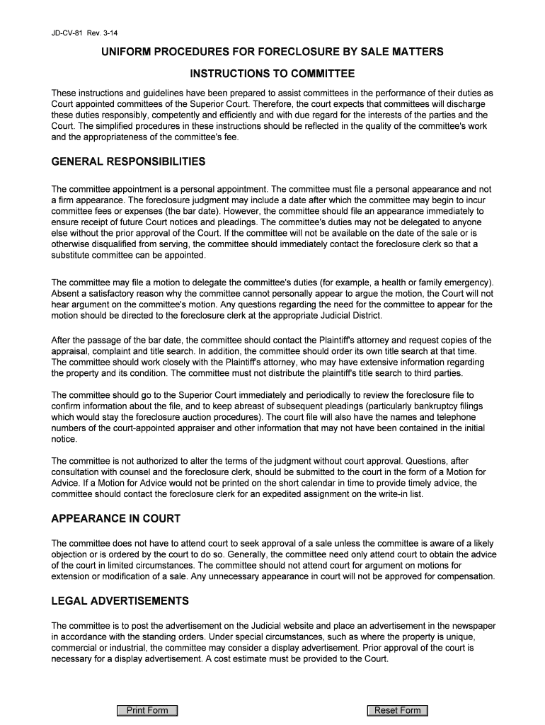 Foreclosure by Sale Standing Orders Connecticut Judicial  Form