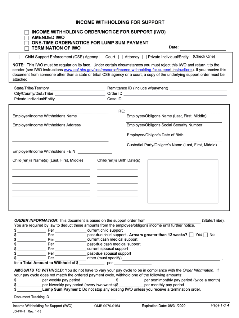 INCOME WITHHOLDING for SUPPORT HHS Gov  Form