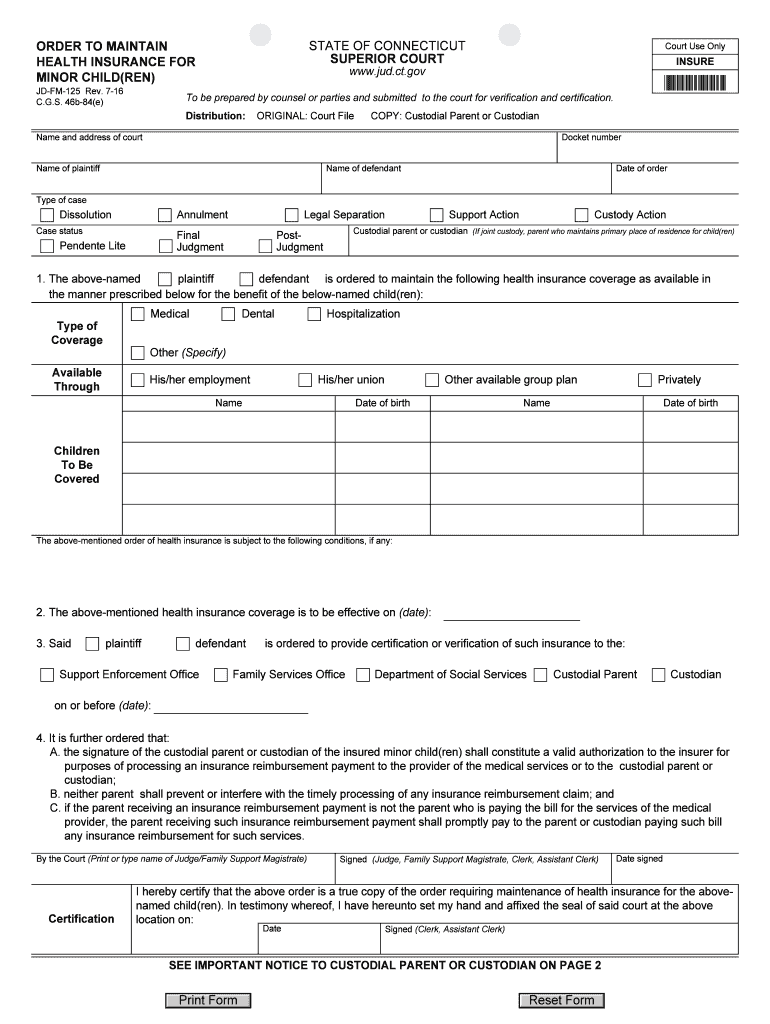 ORDER to MAINTAIN HEALTH INSURANCE for MINOR CHILDREN  Form