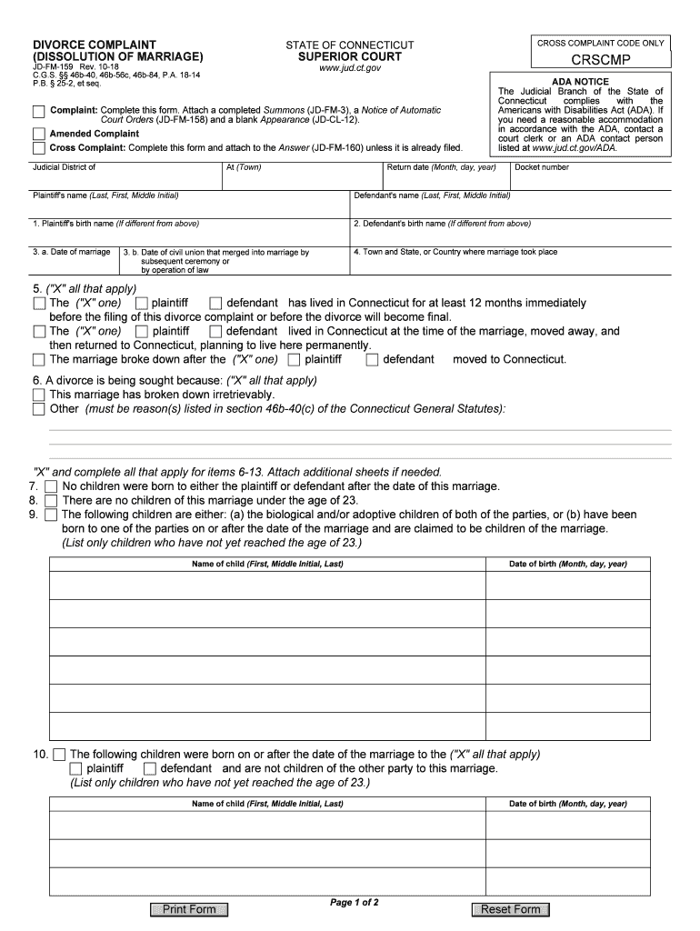 APPLICATION for STATE of CONNECTICUT RELIEF from ABUSE  Form
