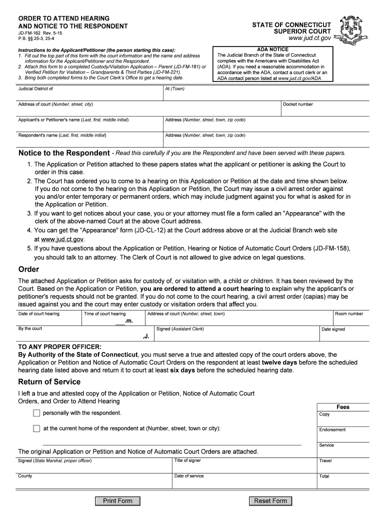 ORDER to ATTEND HEARING and NOTICE to the RESPONDENT  Form
