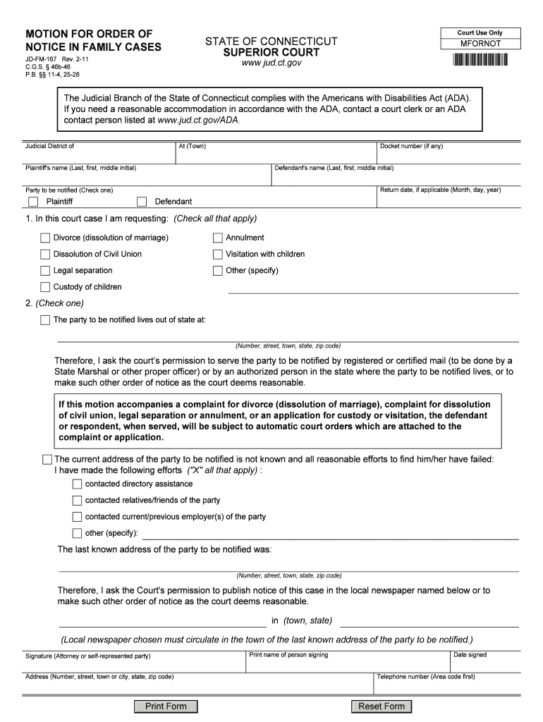 Order of Notice in Family Cases Connecticut Judicial Branch  Form
