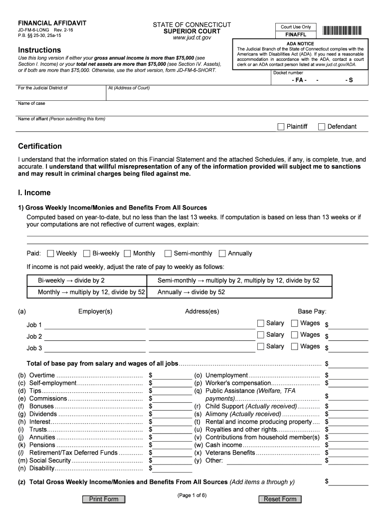 Connecticut Financial Affidavit Search, Edit, Fill, Sign, Fax  Form
