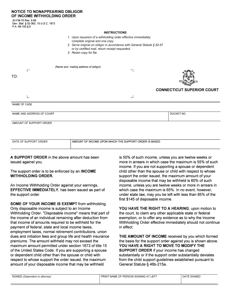 Of INCOME WITHHOLDING ORDER  Form